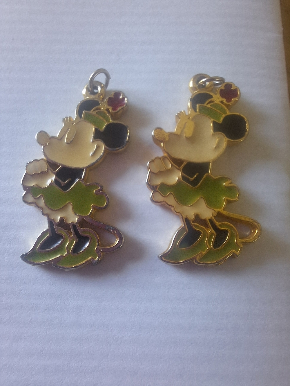 Walt Disney Production  Green Minnie Mouse Enamel Charm Pendants X 2
